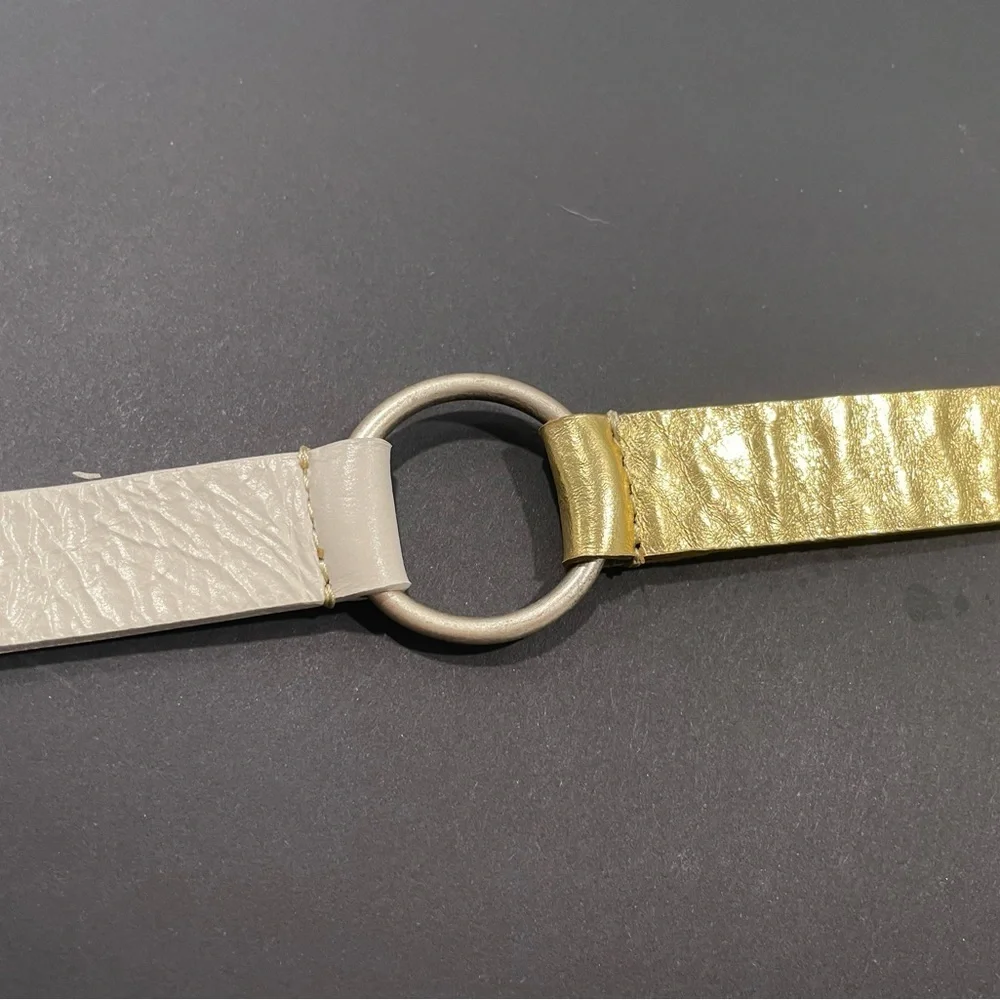 Martina Mori Leather White & Gold D Ring Belt Made In Italy Silver Buckle Chic!